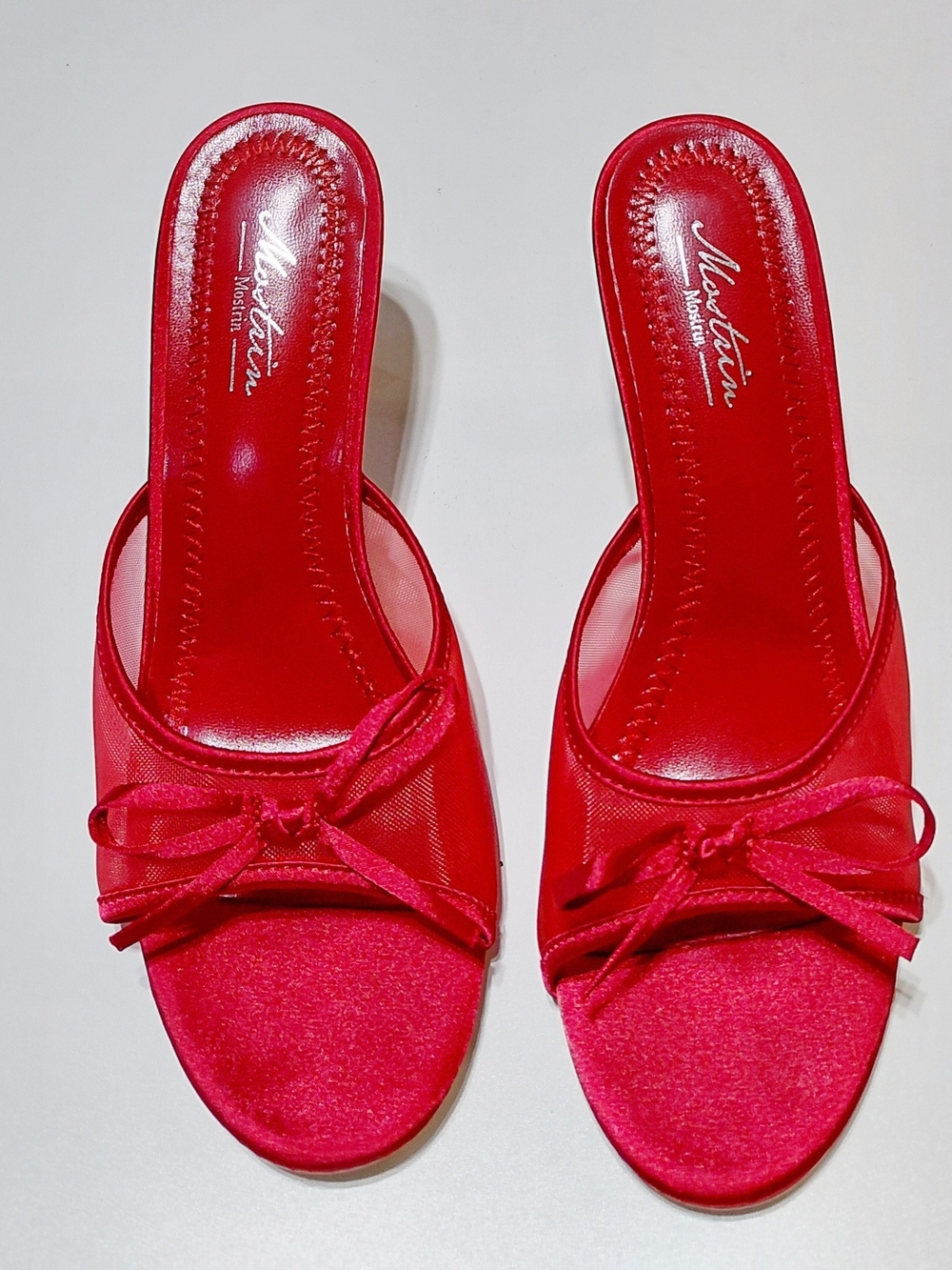MOSTRIN Women's Red Mule Heels Sandal  with Bow Detail Size 38.5